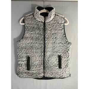 Reversible Vest Gray Teddybear Sherpa Fleece/Black Quilted sz S Thread Supply